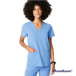 FIGS Technical Casma 3-Pocket Scrub Top Blue Womens Small